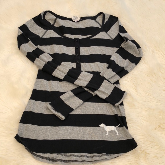 PINK gray & black stripe long sleeve shirt S•P - Picture 6 of 8
